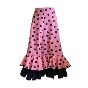 Pink and Black Ruffle Hem Midi Skirt